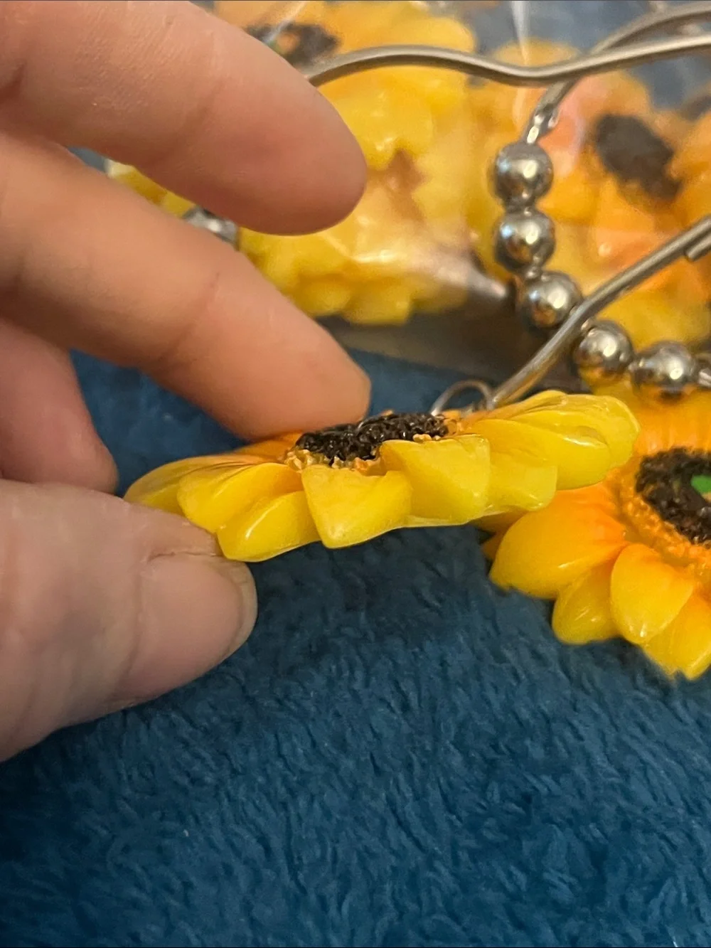 10pc Yellow Sunflower Shower Curtain Hooks with Hoop Design 031